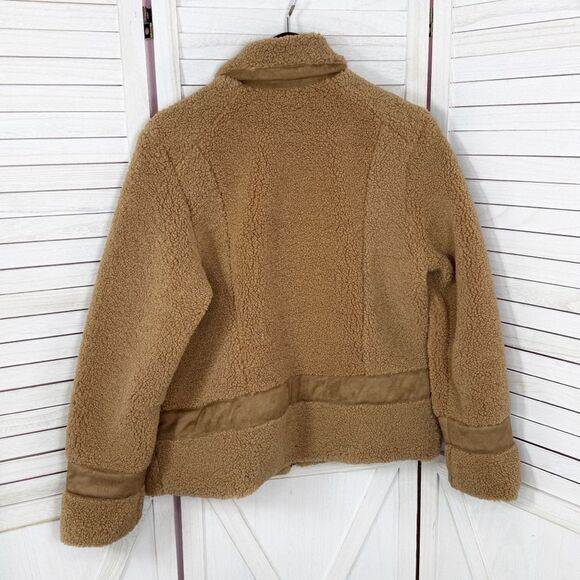 Isaac Mizrahi Faux Sherpa Faux Suede Trim Teddy Coat Tan Large - Picture 9 of 12